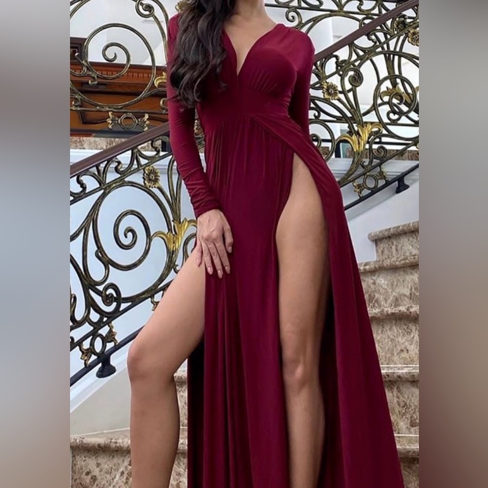 Fashion Nova Burgundy Long Sleeve Dress